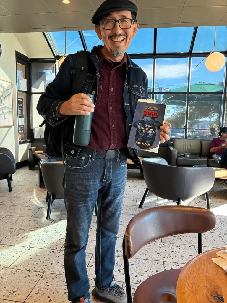 Alexis brought in his copy of "WASTED" to discuss it and get signed. Alexis is a terrific human being, a college teacher of architecture, an architect and landlord. He's retiring this semester and is very open, excited and curious about the future.